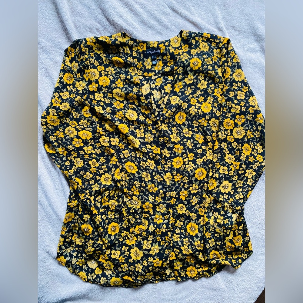 Long Tall Sally Yellow Floral Chiffon Blouse US 14/ UK 18